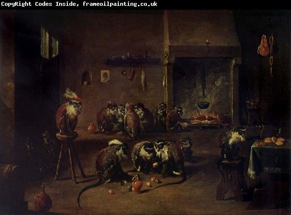 TENIERS, David the Younger Apes in a Kitchen